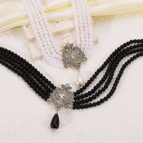 KummerSaprk Black Pearl Choker Necklace for Women, Layered Beaded Custom Jewelry - Picture 6 of 7